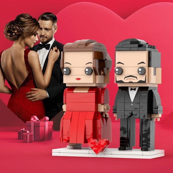 Custom Head Classic Red And Black Brick Figures Personalized Couples Brick Figures Small Particle Block Gift For Couples on Valentine's Day - minebrickuk