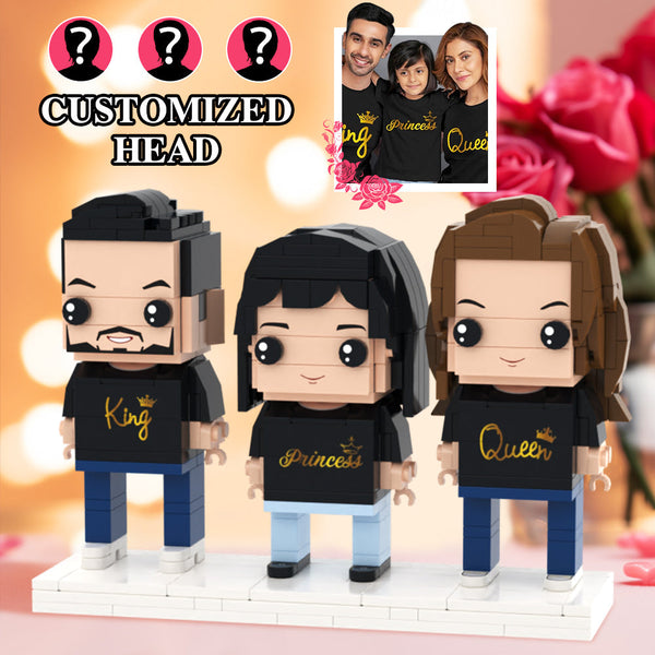 Family Matching Shirt King Queen Princess Valentine's Day Full Body Customizable 3 People Custom Brick Figures Small Particle Block - minebrickuk