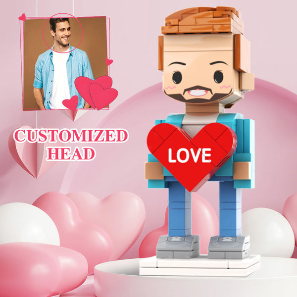 Boy Holding Heart Valentine's Day Gift Custom Head Cute Brick Figures Personalized Figures Small Particle Block Toy - minebrickuk